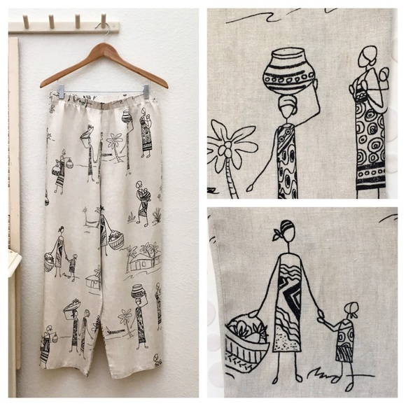 Hot Cotton Pants - Hot Cotton Marc Ware Artsy Sketch Print Linen Pant